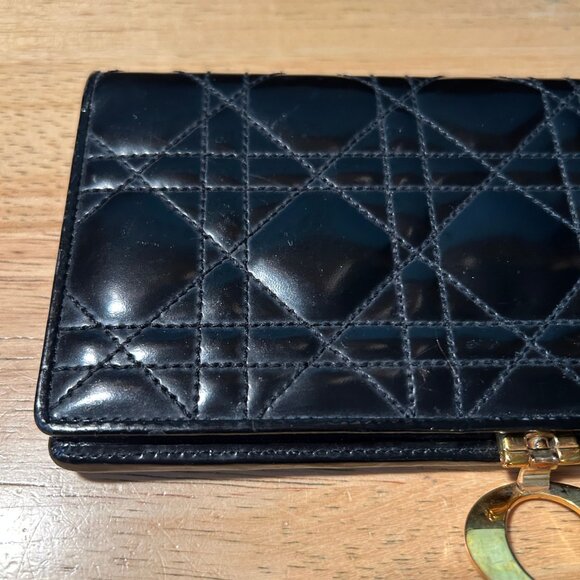 Womens Dior Black Canage Patent Leather O-Latch Quilted Vintage Long Wallet - Picture 13 of 16